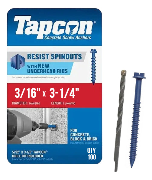 Tapcon 3/16' x 3-1/4' Hex Head Betonankerschrauben 3147407 | 100 Pack | Bohrer inklusive