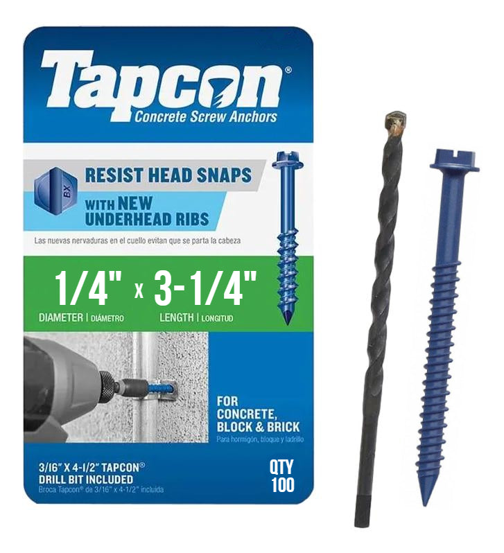 Tapcon 1/4' x 3-1/4' Hex Head Betonankerschrauben 3161407 | 100 Pack | Bohrer inklusive