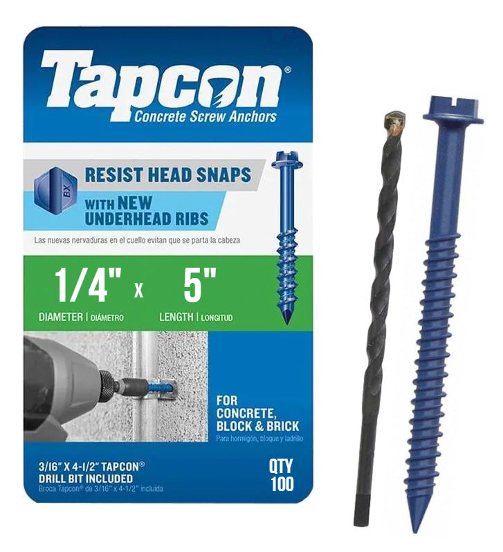 Tapcon 1/4' x 5' Hex Head Betonankerschrauben 3167407 | 100 Pack | Bohrer inklusive