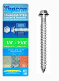 Tapcon 1/4' x 1-1/4' Edelstahl Hex Kopf Betonankerschrauben 3367907 | 100 Pack | Bohrer inbegriffen