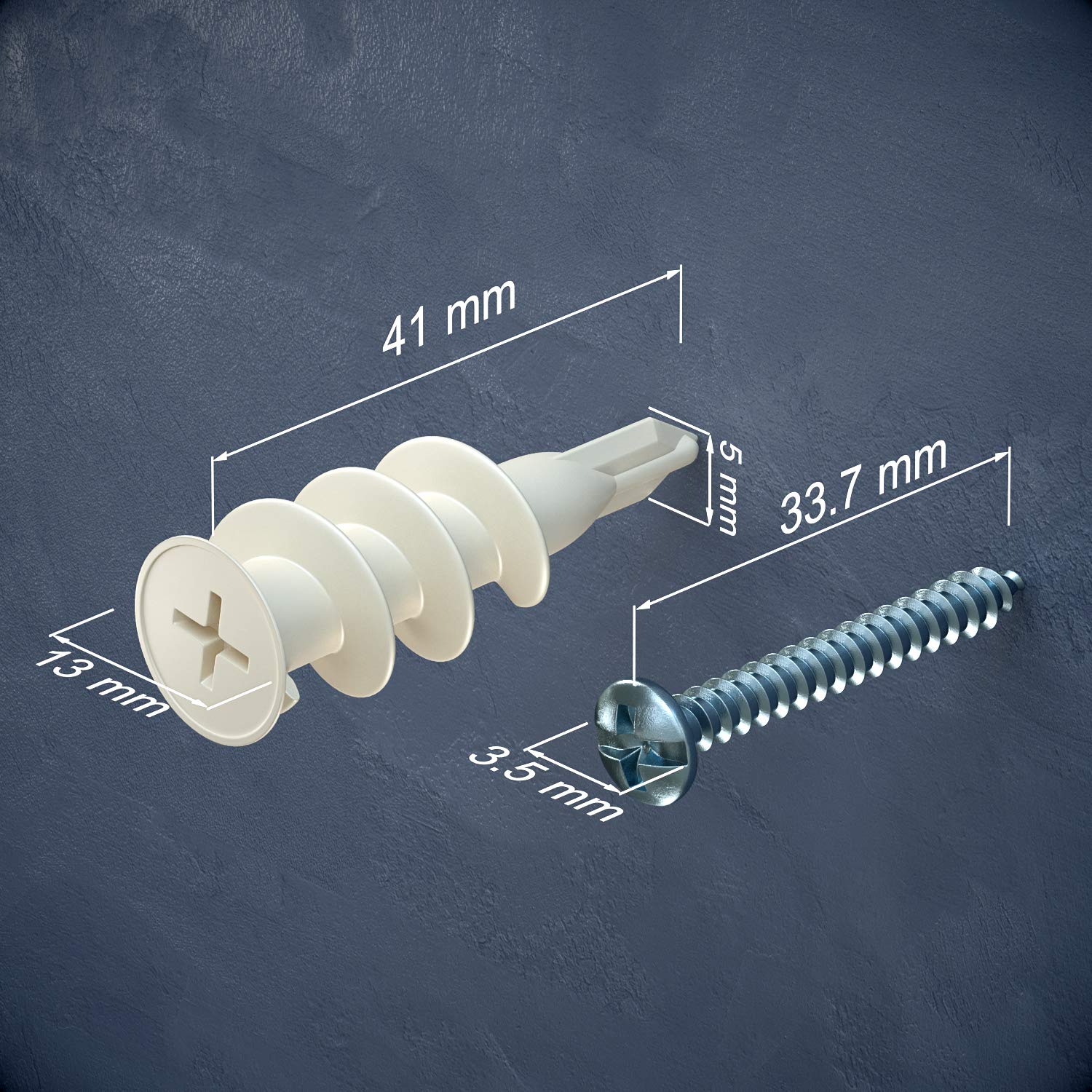 Premium Nylon Plastic Selbstbohrende Trockenbauanker mit Schrauben | Bis zu 34,02 kg, 40 Stk. (BCP952)