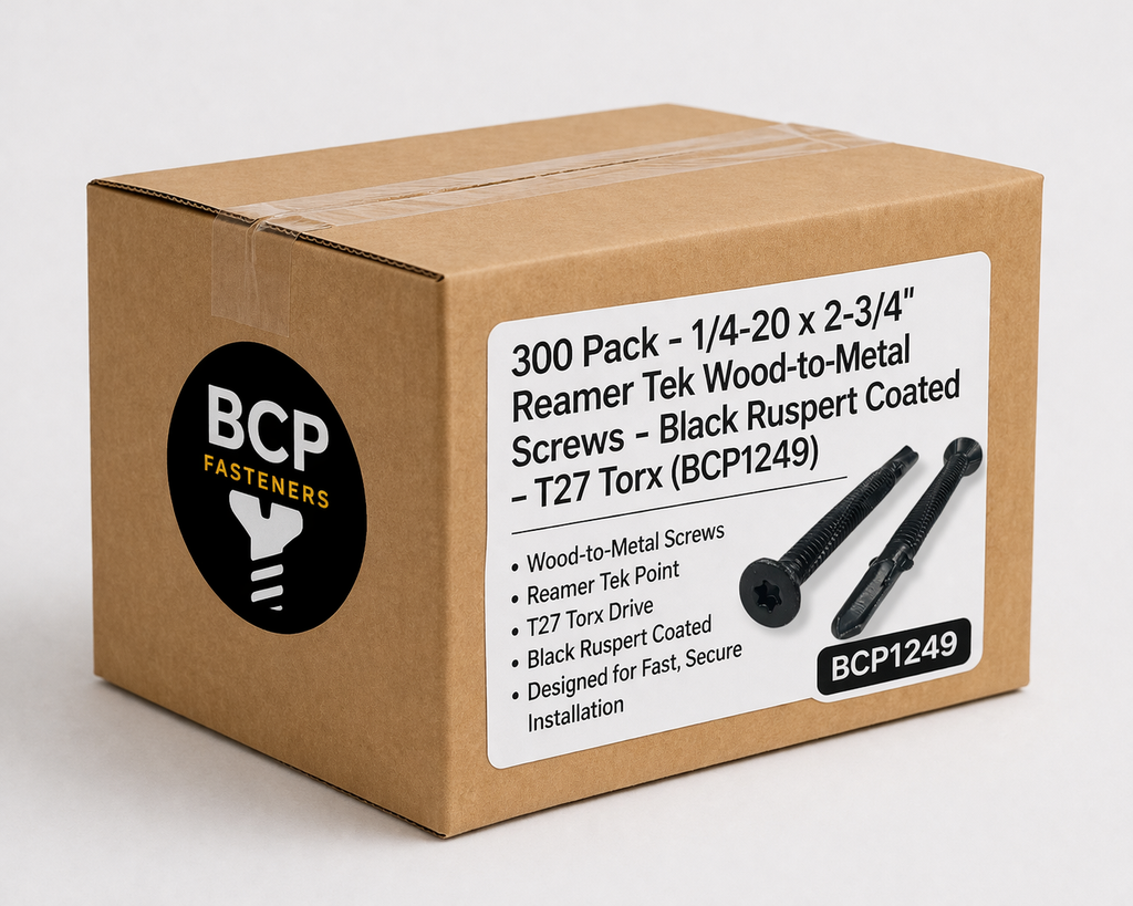 300 Pack (BULK) - 1/4-20 x 2-3/4 Reamer Tek Wood-to-Metal Screws - Black Ruspert Coated - T27 Torx (BCP1249)