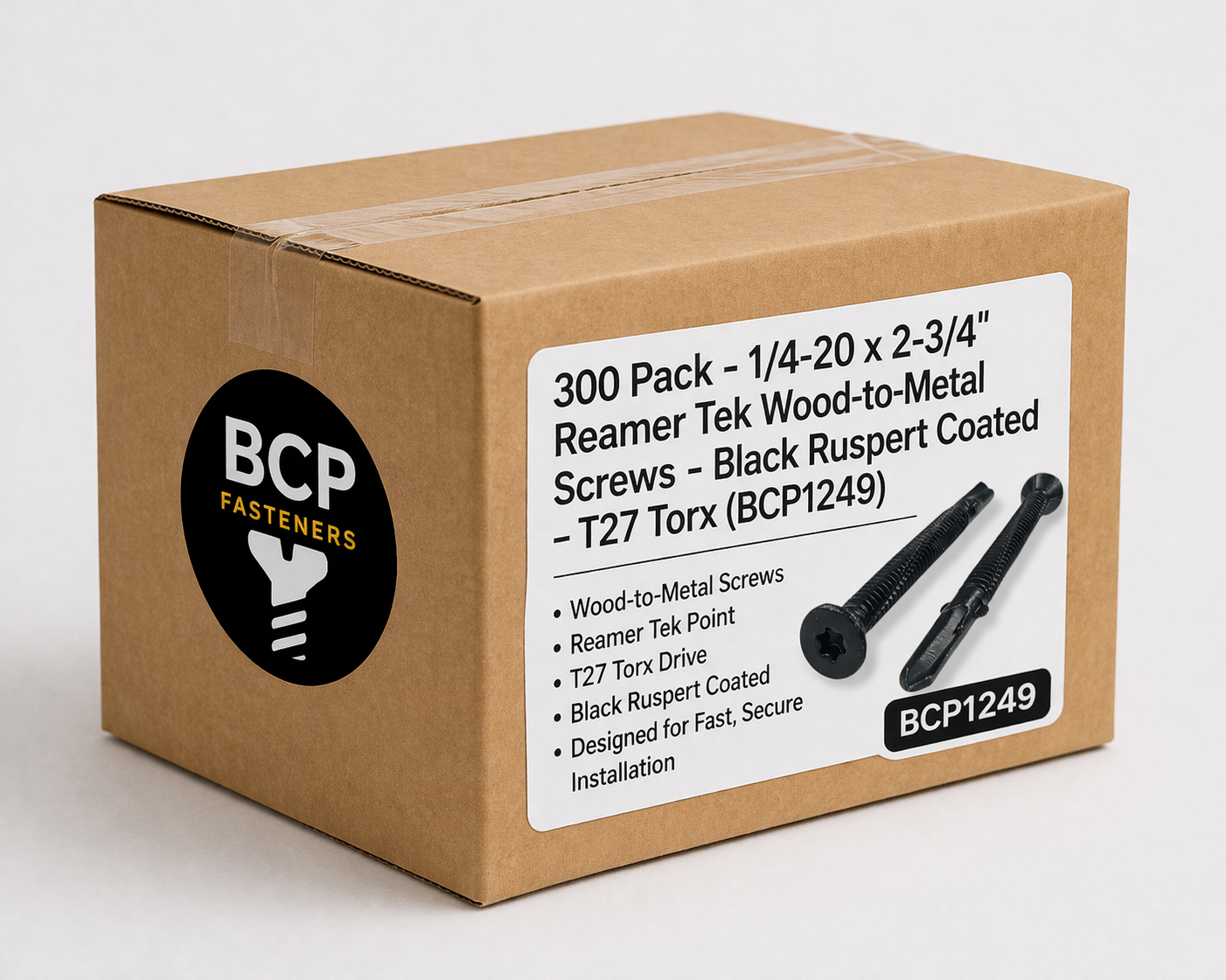 300 Pack (BULK) - 1/4-20 x 2-3/4 Reamer Tek Wood-to-Metal Screws - Black Ruspert Coated - T27 Torx (BCP1249)