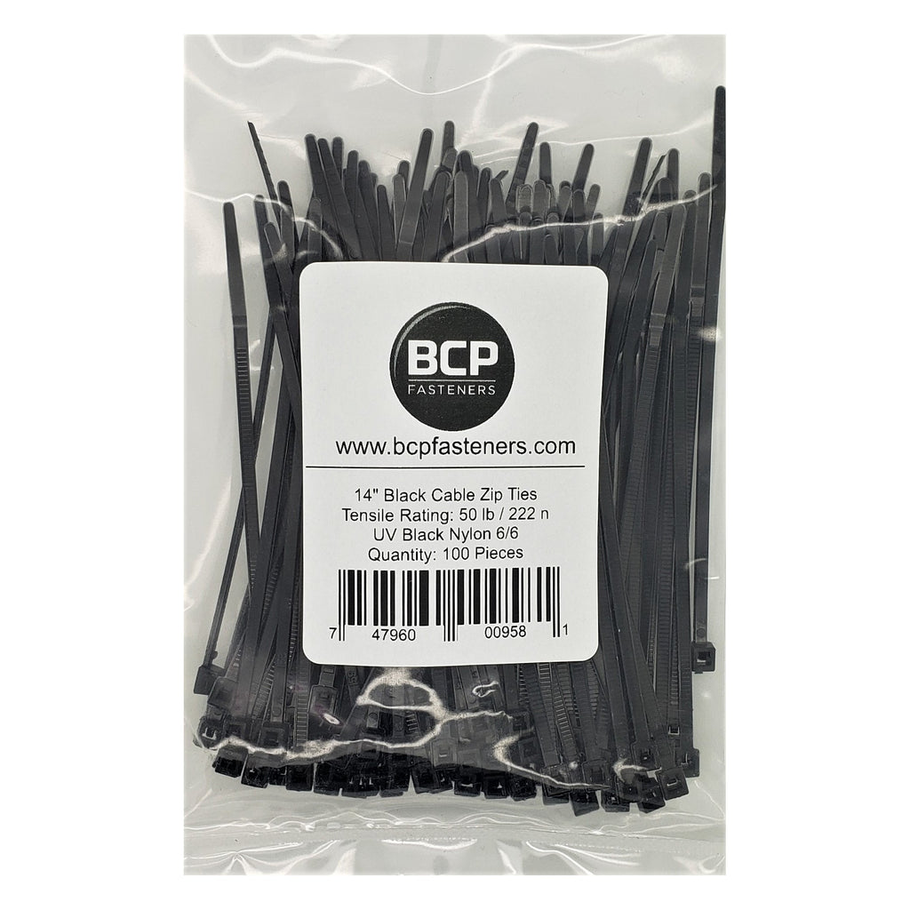 35,6 cm Black Nylon 22,68 kg Cable Zip Ties | Made In USA, 100 Stk. BCP898