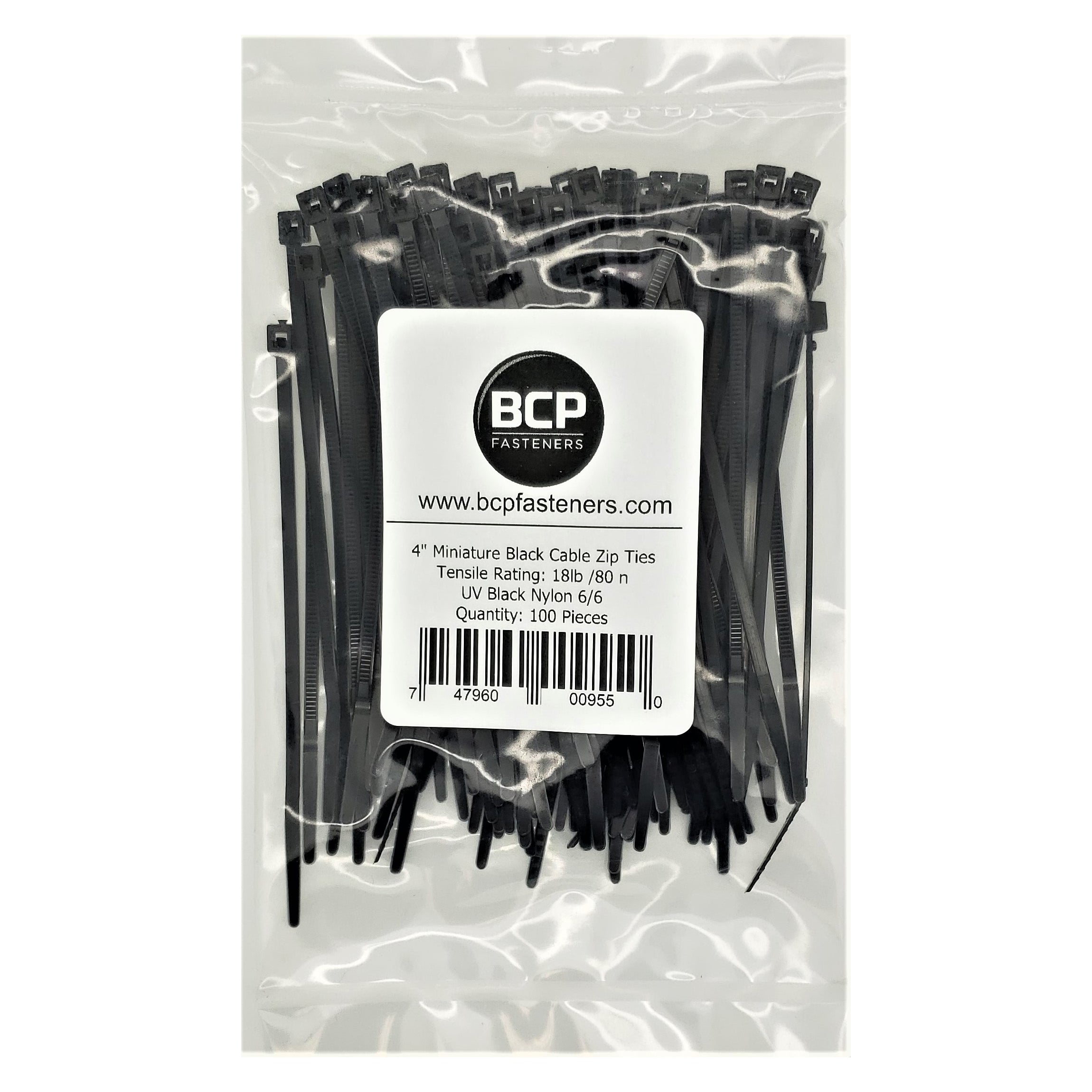 10,2 cm Black Nylon 8,16 kg Cable Zip Ties | Made In USA, 100 Stk. BCP895
