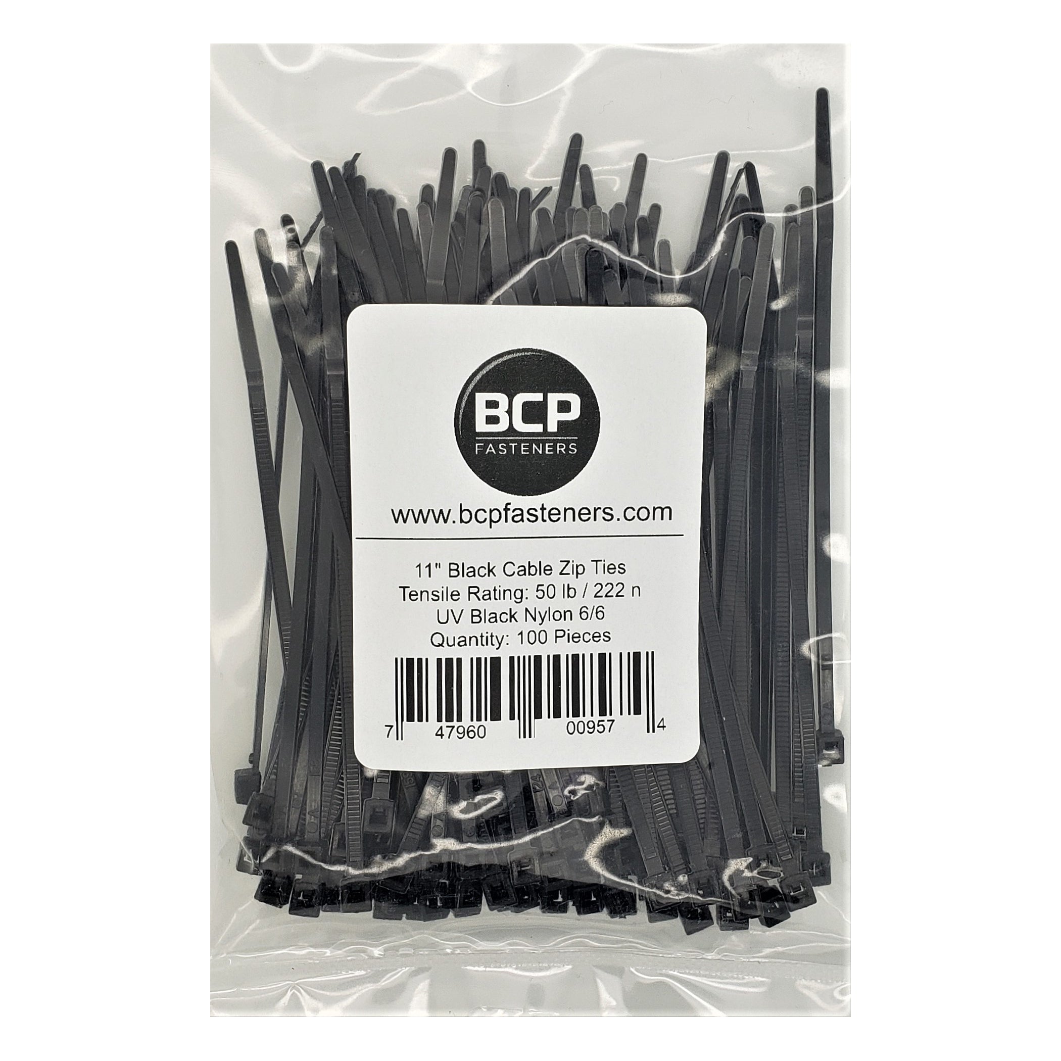 27,9 cm Black Nylon 22,68 kg Cable Zip Ties | Made In the USA, 100 Stk. BCP897