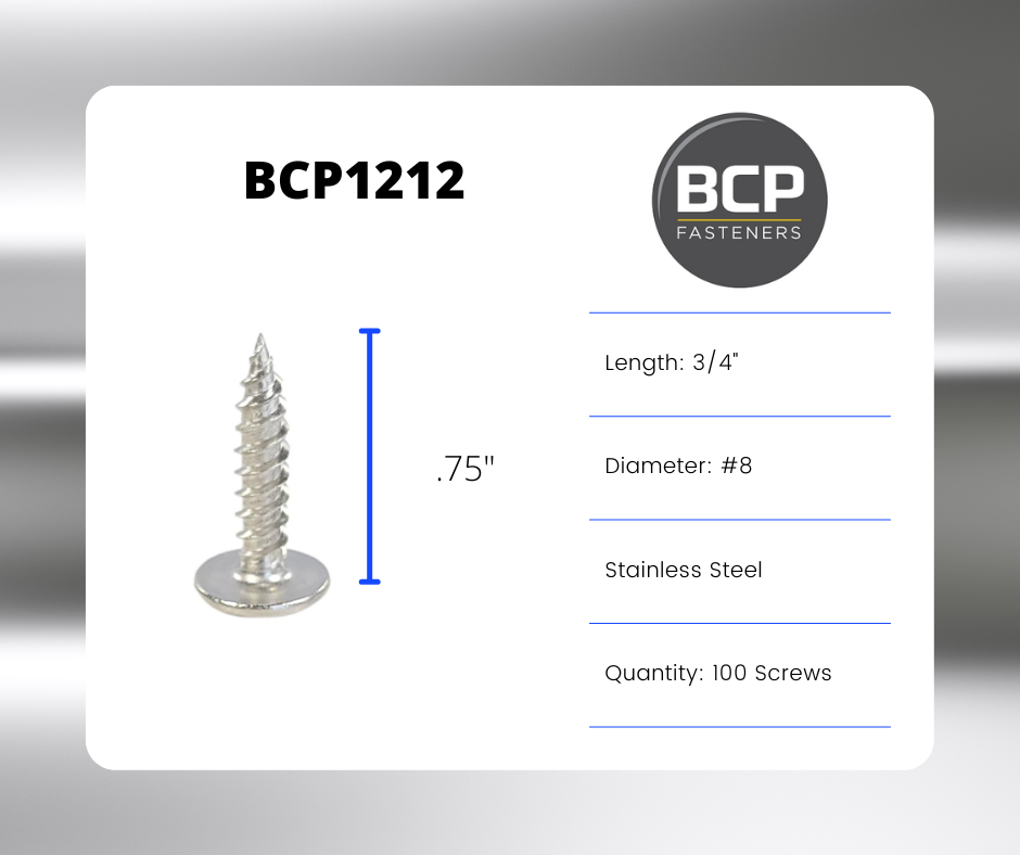 #8 x 3/4' 304 Stainless Steel Phillips Modified Truss Head Wood Screws, 50 Stk. | (BCP1214)