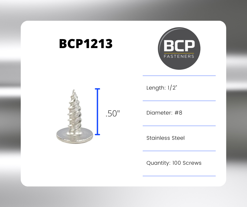 #8 x 1/2' 304 Stainless Steel Phillips Modified Truss Head Wood Screws, 50 Stk. (BCP1213)
