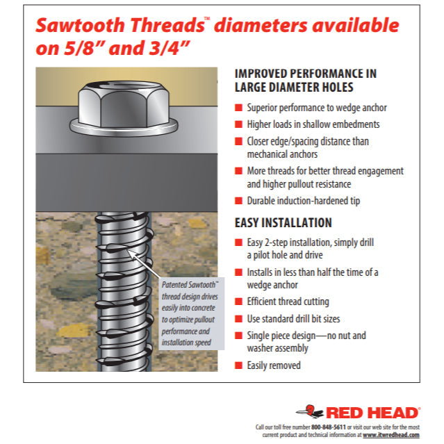 Red Head Tapcon + 3/8' x 2-1/2' Large Heavy Duty Hex Head Betonankerschrauben LDT-3824 | 50 Pack
