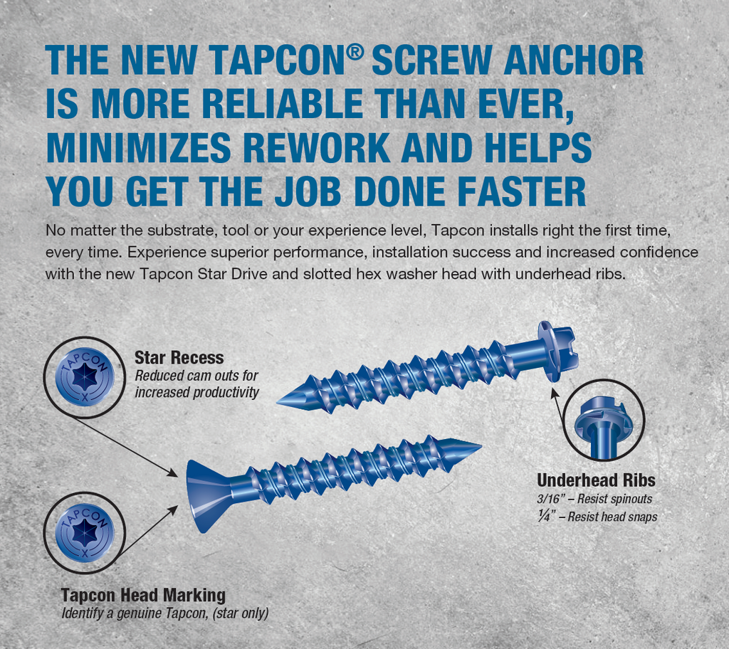 Tapcon 3/16' x 3-1/4' Star Torx Head Betonankerschrauben 3177407V2 | 100 Pack | Bohrer inklusive