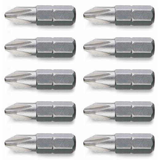 #2 Phillips Head Bits | 1/4' Hex Shank | S2 Tool Steel, 10 Stk. (BCP1076)