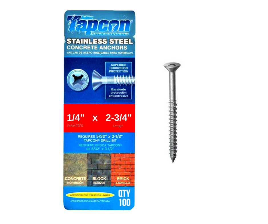 Tapcon 1/4' x 2-3/4' Edelstahl Phillips Flachkopf Betonankerschrauben 3376907 | 100 Pack | Bohrer inbegriffen